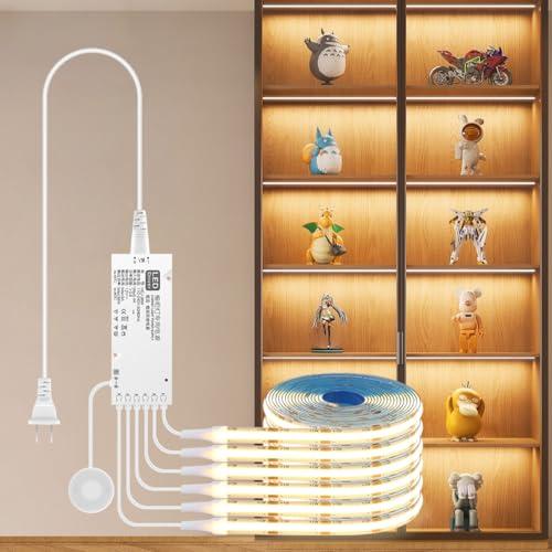 tlinkosta Cabinet Light COB LED Strip Lights 6-in-1 Dimmable Touch Control for Display Cabinets, Wardrobes, Kitchen, Wine Cabinets, Showcase & Shelf Lighting (Warm Light, 6.6ft)