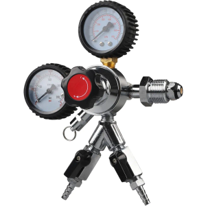 LUCKEG Dual Gauge Nitrogen Regulator - Draft Beer Nitrogen Keg Regulator with double 5/16" Outlet Barb 0-100 psi and 0-3000 psi pressure table Pressure Release Valve Free Worm Clamps CGA-580