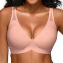 Jelly Bras for Women - Wireless Deep V No Underwire Bralette with Support - Seamless Comfortable Lightly Padded T-Shirt Bra (Small, Cinnamon)
