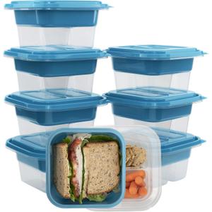 GoodCook EveryWare Food Storage Containers with Lids BPA-Free Plastic Lunch Cube Set Perfect for Food Prep & Meal Packing 2-Compartment Leak-Resistant Design Keeps Foods Fresh, 7-Pack, Blue