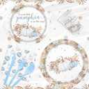 MEHOFOND Fall Pumpkin Baby Shower Decorations Boho Floral Little Pumpkin Party Supplies Blue Disposable Tableware Set 193 Pcs Plates Napkins Plastic Tablecloth for Boy Baby Shower Party