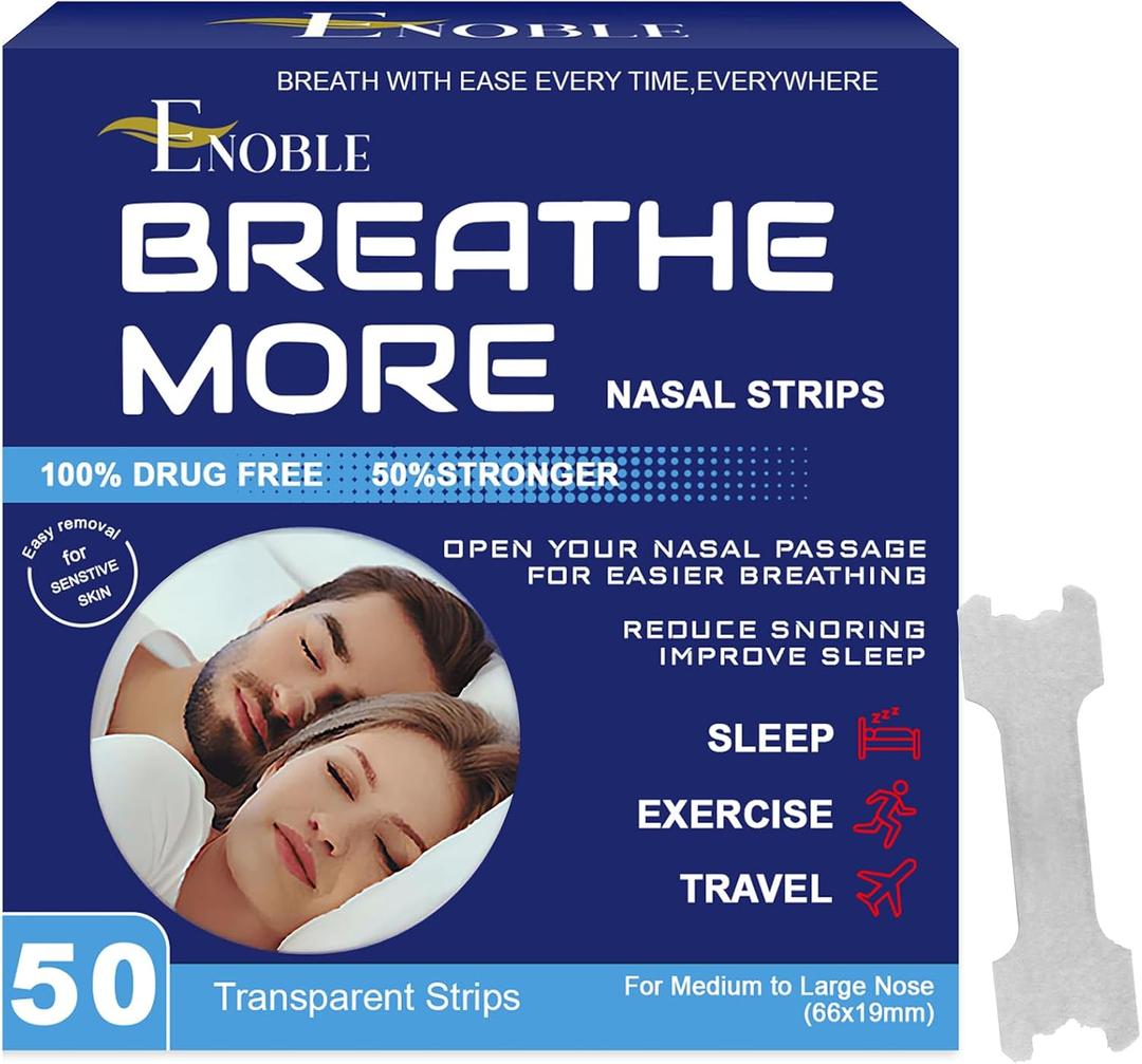 Breathe More Extra Strength Clear Nasal Strips for Snoring Relief & Easy Breathing | 50 Ct |Wide Fit | Latex-Free, Drug-Free | Strong Adhesion | Sensitive Skin | Cold & Allergy Congestion Relief