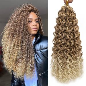 GoGo Curl Crochet Hair for Women Water Wave Curly Crochet Hair Wavy Human Hair Deep Wave Beach Curl Crochet Synthetic Hair Extensions (18 inch(Pack of 6), T27/613)