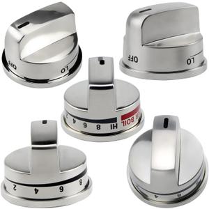 Funmit Upgrade Gas Stove Knobs Replacements for LG LRG30357ST LRG30355ST LRG30855ST Gas Range, 4PCS EBZ37189611 Range Control Knob and 1PCS EBZ37189609 Range Burner Control Knob (Super Boil)