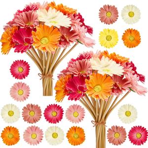 WILLBOND 36 Pcs Artificial Gerbera Daisies Flowers 15 in Pink and Orange Fake Daisy Bouquet with Flexible Stems Boho Faux Wildflower for Wedding Bridal Groovy Party Home Kitchen Decor, 6 Colors