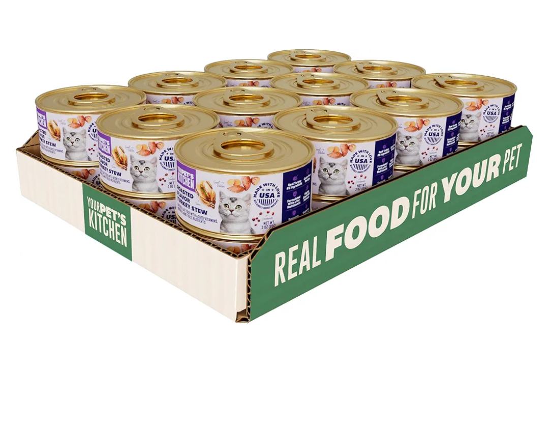 YOUR PET'S KITCHEN Canned Wet Cat Food, Roasted Flavor Turkey Stew - 3 oz Cans (Pack of 24), Made in The USA with Real Turkey. BB Date Aug 2027