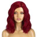 BERON Wine Red Wigs for Women Short Curly Wavy Wig Girls Burgundy Color Body 14 Inch Heat Resistant Synthetic Hair Wig for Cosplay Party or Daily Use