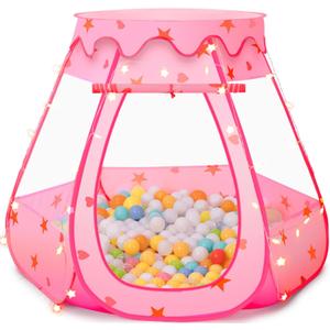 Baby Ball Pit for Toddler: with Star Lights - Pop Up Princess Play Tent for Kids - Indoor Outdoor Baby Girl Toys Birthday Gifts - NO Balls (Pink Tent)
