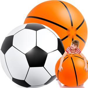 Lewtemi Giant Inflatable Sports Balls Large Inflatable Beach Ball Baseballs Soccer Rainbow Basketball Football for Sport Birthday Party Favor(2 Pcs,Soccer, Basketball,27 Inch)