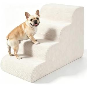Olaivy Dog Stairs for Bed & Couch - 18" H 4-Step Pet Steps for Small Dogs | Pet Stairs for Cat, Puppy, Senior, Injured Dogs, Non-Slip, 30D Pure High-Density Foam Up to 50 Lbs, Washable Cover, Gray
