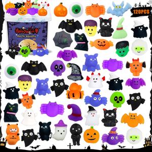 120 PCS Halloween Mochi Squishy Toys fillers with Storage Box  Non Candy Trick or Treat Gifts for Kids, Cute Halloween Party Favors, Pumpkin Ghost Spider Designs, Classroom Prizes, Stress Relief Toys