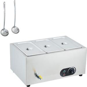 Commercial Food Warmer Stainless Steel 1500W Electric Buffet Server Bain Marie,3-Pan Catering Hot Food Station for Restaurants, Hotels, Banquets