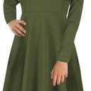 GORLYA Girl's Flutter Sleeve Stretchy A-Line Swing Flared Skater Party Dress with Pockets for 4-12 Years Kids (Olive-long Sleeve)