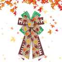 Large Fall Bows for Wreath, Thanksgiving Wreath Bows Green Natural Burlap Bow Autumn Maple Leafs Football Craft Bow Holiday Farmhouse Tree Bows for Front Door Fall Thanksgiving Decorations