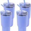 VEGOND 30 oz Insulated Stainless Steel Tumblers with lid and straw Bulk Pack Double Wall Vacuum Coffee Mug with Non-Slip Silicone Base, Sweat Proof Powder Coated Cup for Hot Cold Drinks, Blue 4Pack