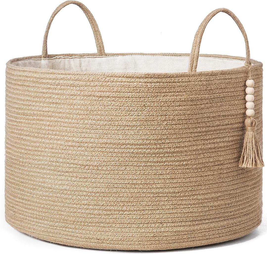 Mkono Extra Large Laundry Basket Woven Storage Baskets for Blankets Toys Clothes Organizer, Decorative Clothes Hamper 21.7" x 13.8" (Brown)