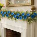 XunYee 5.6 ft Wool Felt Flower Garland Hand Felted Flower Strings for Wedding Party Floral Decor Mantle Decorations (Blue,1 Pack)