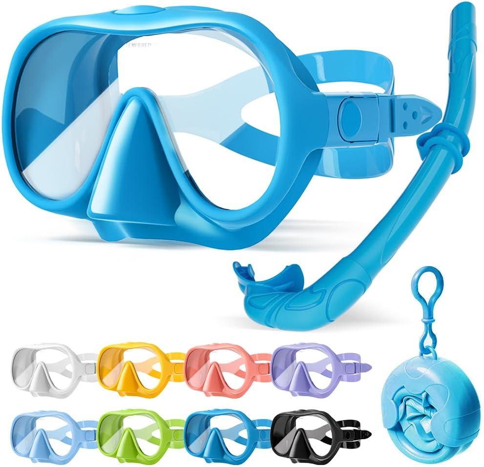 NARUTOO Snorkel Set Adults, Fashionable Macaron Colors Frameless Snorkeling Mask, Ultra Wide View Anti-Fog Snorkel Mask Set, Portable Professional Diving Snorkeling Set (Dark blue)