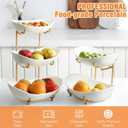 2 Tier Ceramic Fruit Bowl for Kitchen Counter, Tiered Fruit Basket for Countertop, Modern Multi Layer Fruit Display Stand for Party, Cute (Gold&White, Small) 1