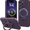 Compatible with iPhone 13 Pro Max Case Stand, Slim Full Camera Protection Liquid Silicone Phone Case Suitable for iPhone 13 Pro Max Compatible with MagSafe Ring Magnetic Kickstand, Purple