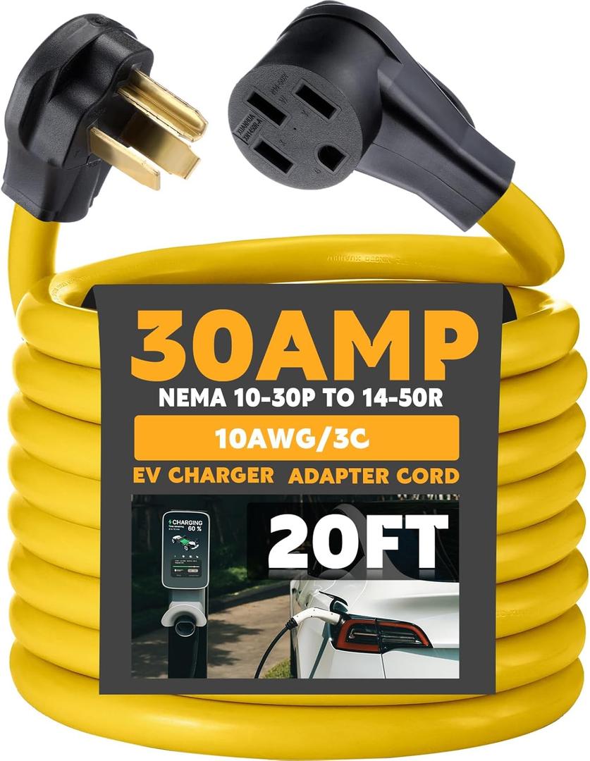 20ft 10-30P to 14-50R EV Charger Adapter Cord Compatible with NEMA, 30 Amp Dryer to 50 Amp EV for Level 2 Charging, Only for 3 Prong Old Dryer Outlet, STW 10 AWG with Handle, ETL Listed