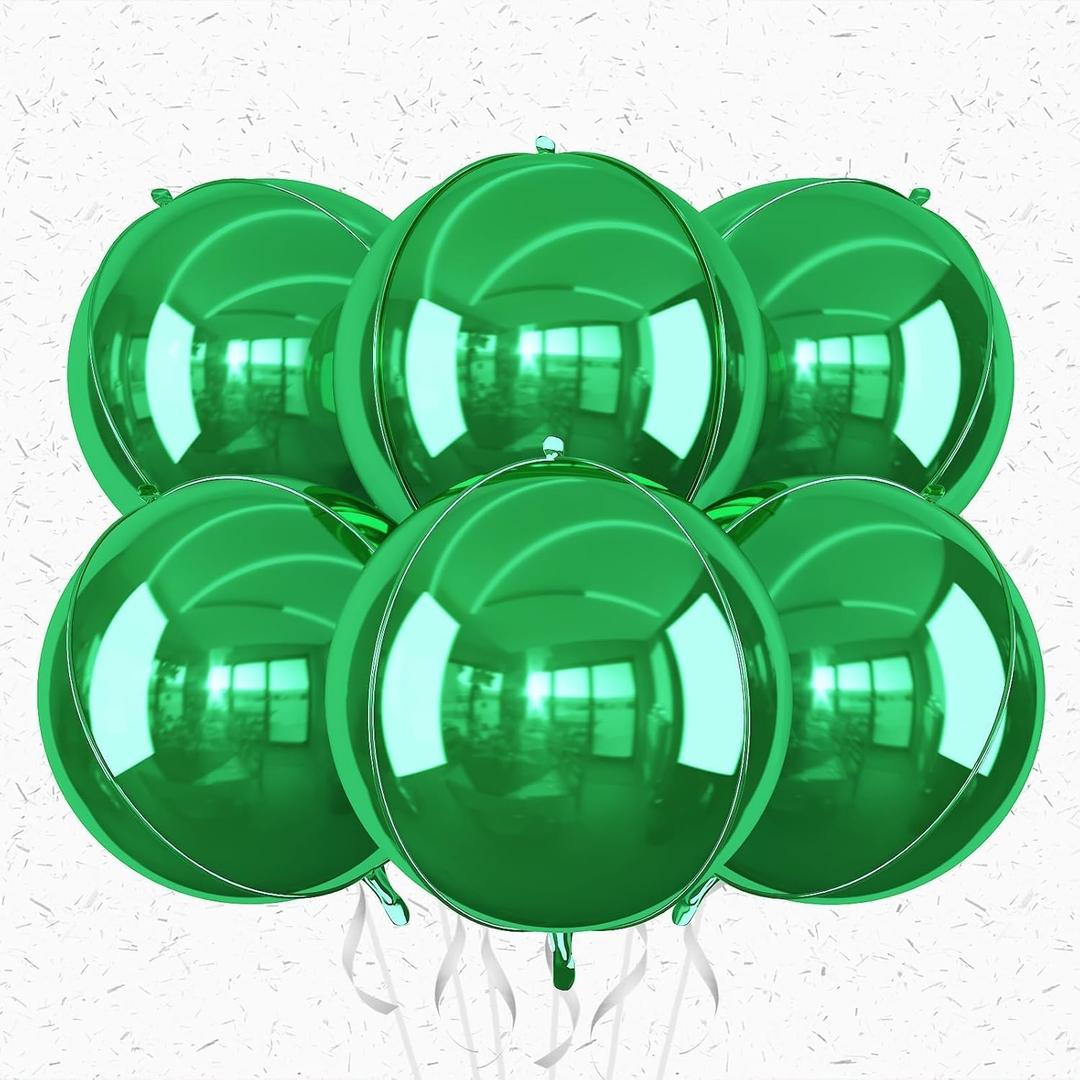 6Pcs Green Round Foil Balloons,Giant 4D Round Ball Balloons,22 Inch Metallic Green Balloon for St Patrick's Day Birthday Junle Safari Summer Graduation Party Decorations