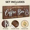 Woodamore Coffee Bar Signs for Wall Decor - Vintage Coffee Accessories for Cafe Station Signs Decorations, Small Farmhouse Cafe Sign for Home Decor Kitchen, Countertop