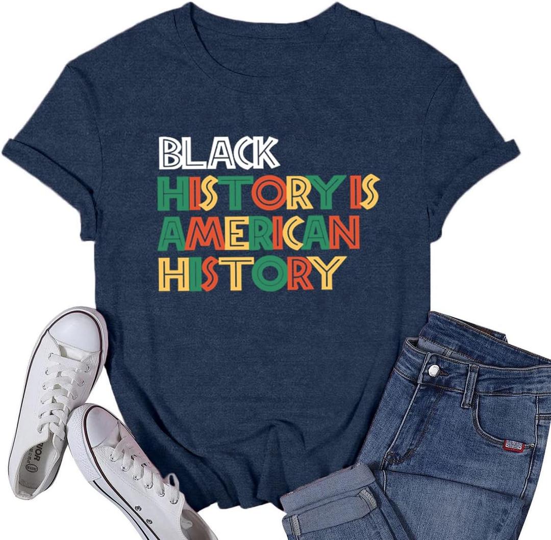 Black History Month Shirts for Women Africa American Tshirts Black Pride Tee Tops (Blue, XL)