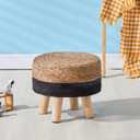 Cpintltr Ottoman Natural Seagrass Footrest Poufs Hand Weave Round Foot Stool for Couch Desk Soft Step Stool Padded Foot Rest with Pine Legs for Living Room Bedroom Natural/Black