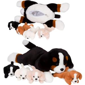 PixieCrush Dog Stuffed Animals - Bernese Mommy with 4 Puppies in Her Tummy - Huggable and Fluffy Dog Plushies for Imaginative Play - Plush Toys Suitable for Kids 3 Years Old and Above - 5" x 10" x 8"