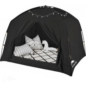 Bed Tents for Kids and Adult, Portable 100% Breathable and 93% Blackout Toddler Dream Play Tent, 3 Doors Big Privacy Space Sleeping Canopy for Floor or Twin Full Queen Sizes Bed (Black, Twin-Size)