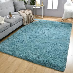 Merelax Soft Modern Indoor Large Shaggy Rug for Bedroom Livingroom Dorm Kids Room Home Decorative, Non-Slip Plush Fluffy Furry Fur Area Rugs Comfy Nursery Accent Floor Carpet 5x8 Feet, Turquoise Green