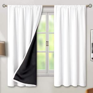BGment White Blackout Curtains for Bedroom 63 Inch Long - Thermal Insulated Black Out Curtains Room Darkening Soundproof Rod Pocket Window Curtains for Living Room, Each Drape Panel 52 Inch Wide
