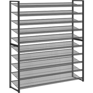 Nunsino Shoe Rack, Long Shoe Organizer, Max Holds 62 Pairs,10 Tier Metal Shoe Storage Shelf,5-Tier Stackable Shoes Organizer for Garage, Entryway, Black