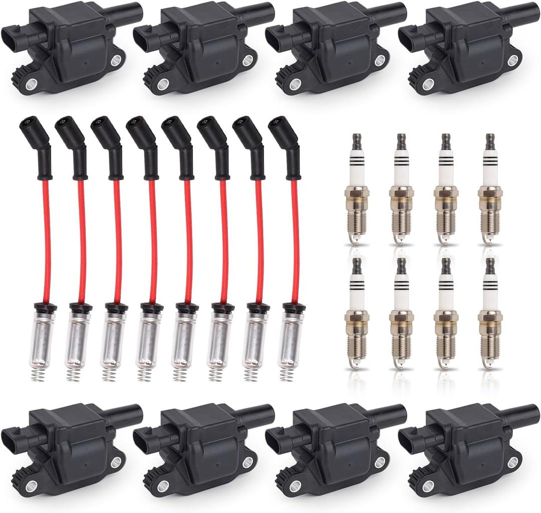 ENA 8 Pack UF413 Ignition Coil 41962 Spark Plug and 48322R Wires Set for 5.3 6.0 6.2 Compatible with Buick Cadillac Chevrolet GMC Hummer Escalade Express Savana 2500 5.3L 6.2L 6.0L 4.8L for 12570616