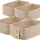 Small Storage Baskets for Organizing | Closet Organizer Bins | Shelf Toy Basket | Woven Rope Baskets | Cube Decorative Box | Shallow Basket | 11.5x7.5x4.7 | 4 Packs Mixed Brown (Natural)