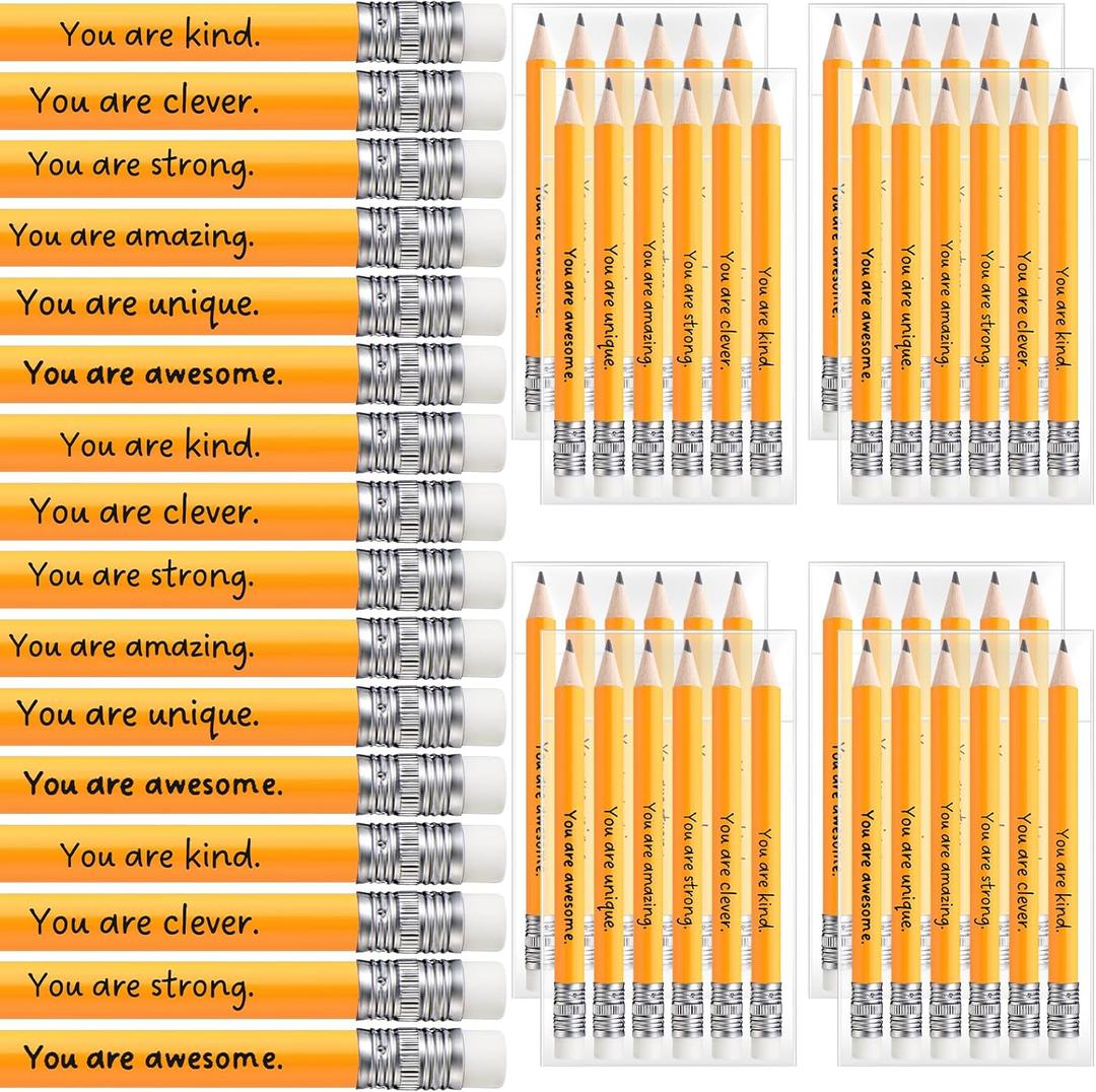 2 x Spakon 24 Pack Inspirational Golf Pencils Mini Half Pencils Bulk with Eraser from Teacher Rainbow Colorful Pencil for Kid Motivational Sharpened Pencil Classroom Gifts (Yellow)