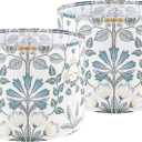 Lamp Shades Set of 2 for Table Lamps, 13" Top x 13" Bottom x 10" High(Spider),Medium Drum Lamp Shades for Floor Lamps,Bedroom,Polyester Fiber Printing Plants Lampshades,Easy Assembly Required,By GO&SO