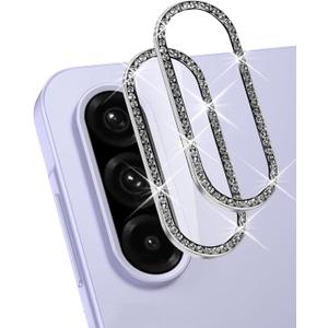 2 Set for Samsung Galaxy A26/ A36/ A56 5G Camera Lens Protector Bling, 9H Tempered Glass Camera Cover Screen Protector Metal Ring Decoration Accessories [1 Step Installation Tray] (Bling-Silver)