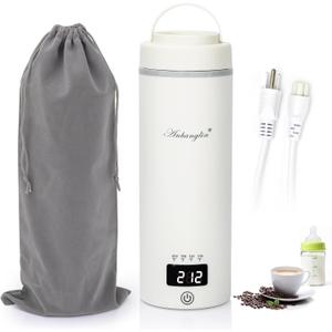 Travel Electric Kettle,Portable Bottle Warmer for Travel,Plugged In to Boil(Non-Rechargeable)17 Oz Milk Warmer,4 Temperature Control & Auto Shut-Off,Fast Boil Hot Water Warmer,Perfect for Travel,White