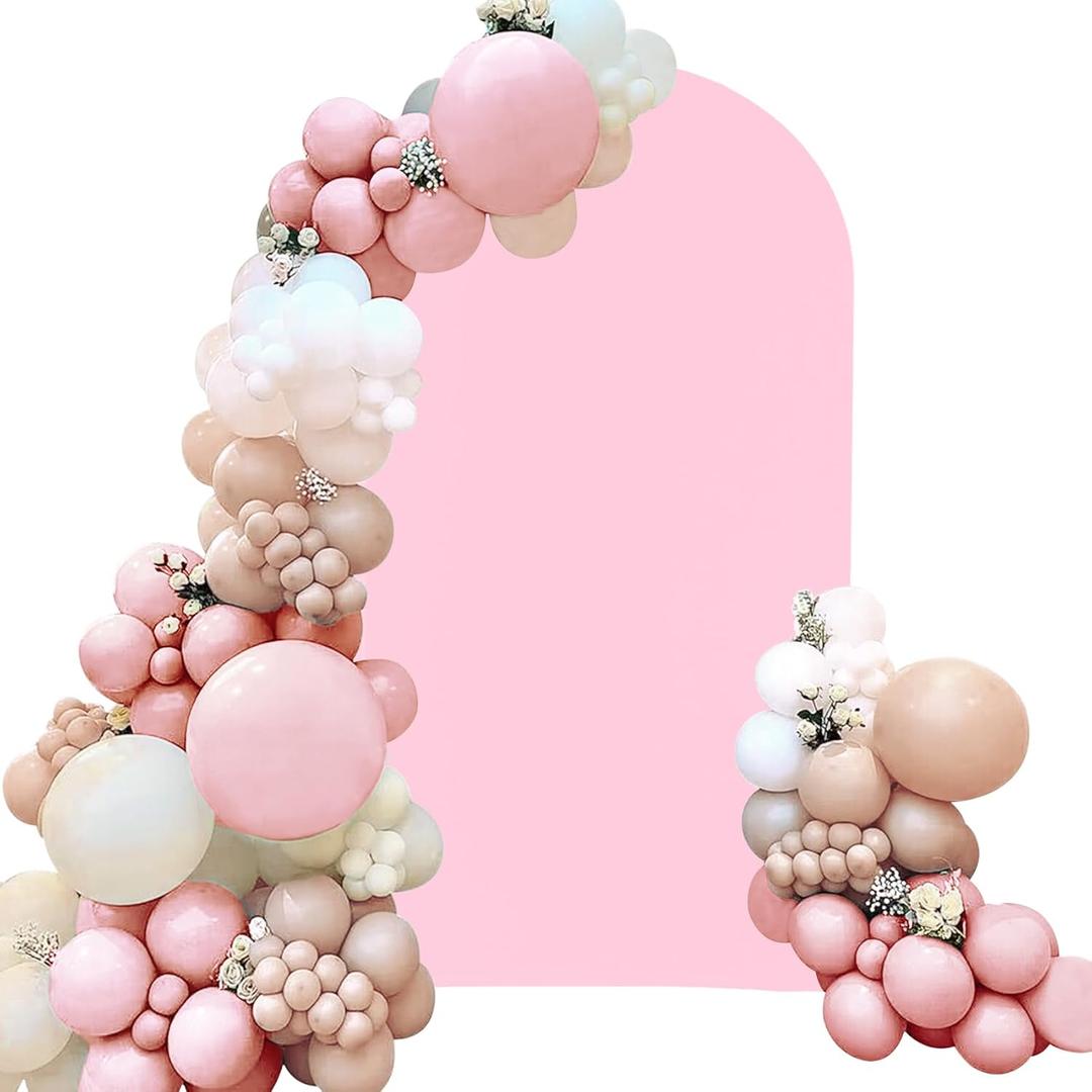 Spandex Fitted Wedding Arch Cover 7.2FT Pink Arch Backdrop Cover, Round Top Chiara Backdrop Stand Covers for Wedding Birthday Party Baby Shower Banquet Arch Decoration (Pink, 7.2FT)