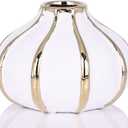 White Gold Home Decor Vase, Round White Bud Ceramic Vase for Flowers, Luxury Home Decoration, Dining Table Centerpiece (E-White)