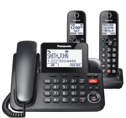 Panasonic Corded Phone/Cordless Phone with Answering Machine, Advanced Call Block and 2Way Recording, 2 Handsets Expandable up to 6 Cordless Handsets  KXTGF852B (Black)