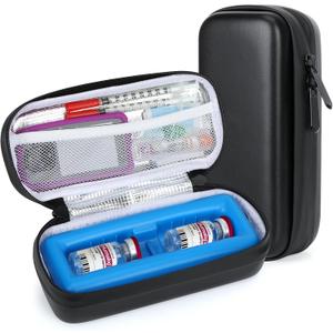 YOUSHARES Insulin Vial Cooler Travel Case - TSA Approved Diabetes Carrying Bag Keep Medicine Cool, Diabetic Medication Organizer Small Bottle Protector, Refrigerated Pack with Protective Ice Brick (01 Black)