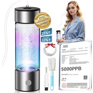 6.0 Upgrade Hydrogen Water BottleNO.1-24-Hour Hydrogen Lock hydrohealth Hydrogen Water0 Chlorine, 0 Ozone-SPE PEM Technique Professional Leak Prevention, Double Hydrogen Content - Silver