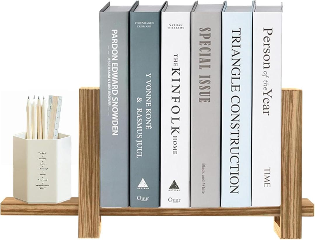 Adjustable Retro Desktop Bookshelf - Wooden Tabletop Organizer for Magazines, Files & Cookbooks - Easy No-Tools Assembly - Dark Brown Shelf for Home Office & Living Room, 16.5x4.9