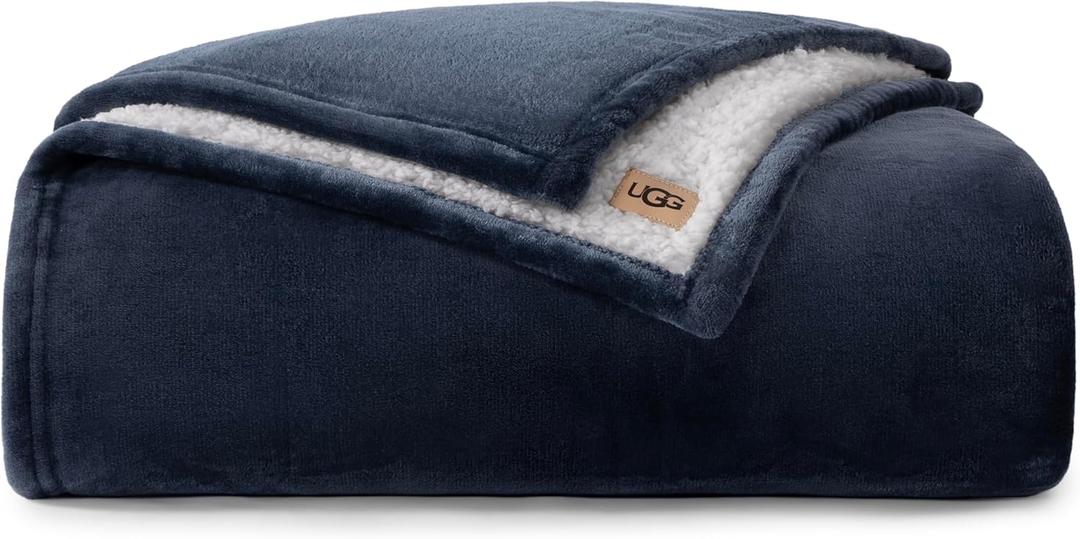 UGG Nita Twin/Twin XL Blanket Fleece Fluffy Reversible Soft Fuzzy Bedding Cozy Big Plush Warm Oversized Blanket Machine Washable Bedroom Decor for Dorm or Bed, 60-inch x 90-inch, Navy Blue