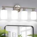 Zarbitta 4-Light Bathroom Light Fixtures, Brushed Nickel Modern Vanity Lights with Milky White Frosted Glass Shades, Bathroom Wall Lamp for Mirror Kitchen Living Room