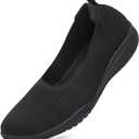 LEDINEY Women's Flats Slip On Go Walk Shoes for Women Comfortable Walking Sneakers Knit Low Wedge Dressy Ballet Shoes Zapatos para Mujer (8, Black)