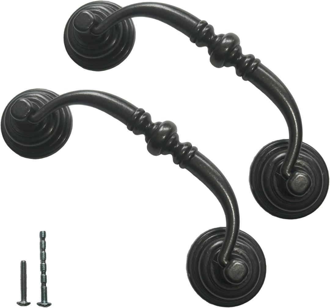 4 PCS Oil-Rubbed Bronze Metal Drop Bail Pulls, 4-1/4" Center to Center, Vintage Shabby Chic Drawer Handles for Dressers, Cupboards, Wardrobes, and Kitchen Cabinets